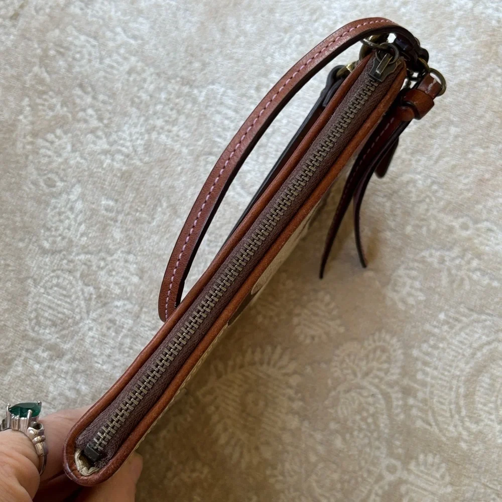 Coach Patchwork Zippered Wristlet Signature C Leather Suede Metallic Snakeskin
